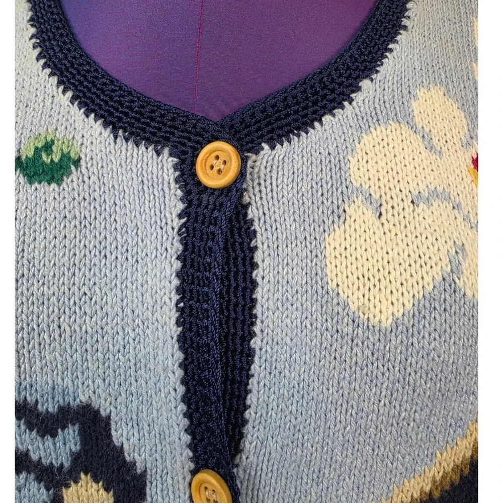 Vintage Jantzen Hand Embroidered Cottagecore Cardigan Sweater Blue Medium Petite